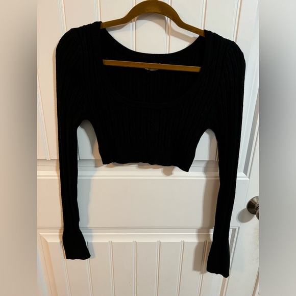 Intimately Free People Ribbed Black Long Sleeve Crop Top - Picture 2 of 5